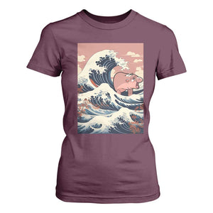 Funny Moo Deng T Shirt For Women Cute Hippo Zoo Meme Baby Pygmy Tsunami TS11 Maroon Print Your Wear