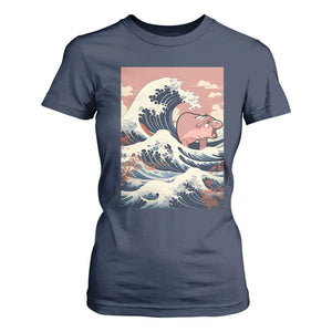 Funny Moo Deng T Shirt For Women Cute Hippo Zoo Meme Baby Pygmy Tsunami TS11 Navy Print Your Wear