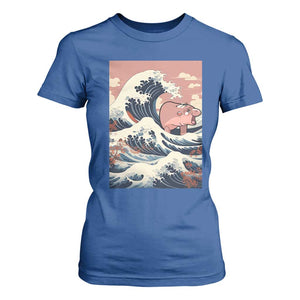 Funny Moo Deng T Shirt For Women Cute Hippo Zoo Meme Baby Pygmy Tsunami TS11 Royal Blue Print Your Wear