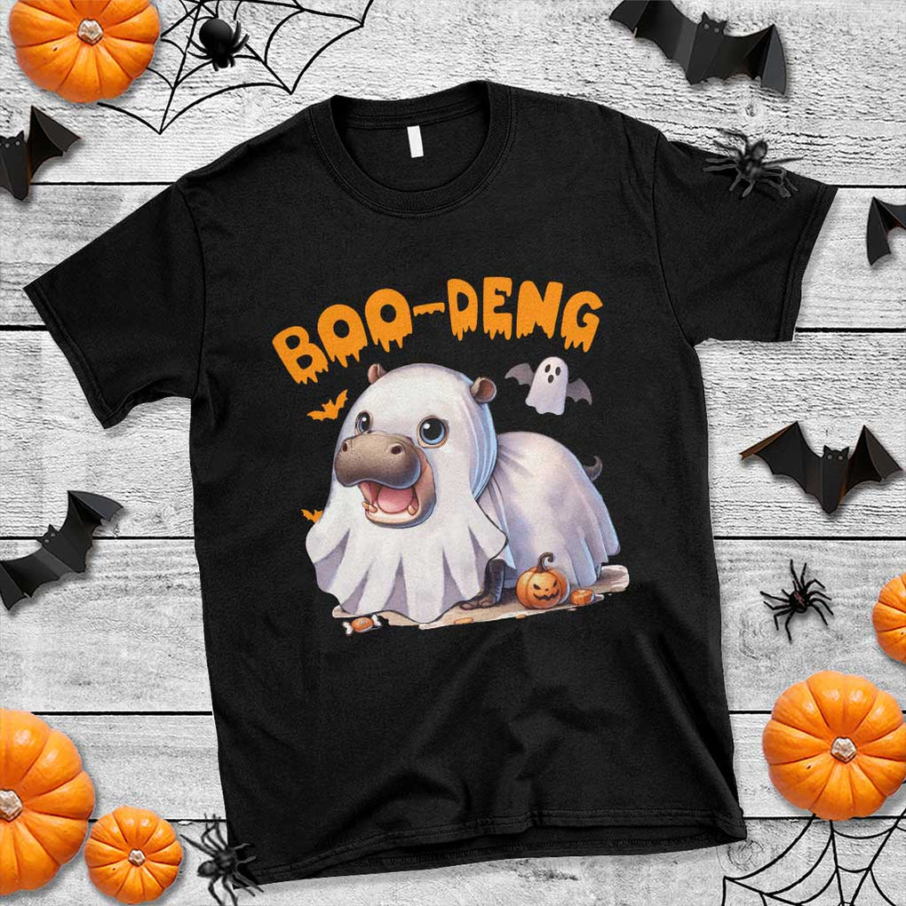 Funny Moo Deng T Shirt Boo Deng Cute Hippo Zoo Meme Baby Pygmy Halloween TS11 Black Print Your Wear