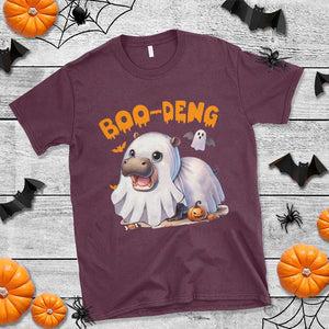 Funny Moo Deng T Shirt Boo Deng Cute Hippo Zoo Meme Baby Pygmy Halloween TS11 Maroon Print Your Wear