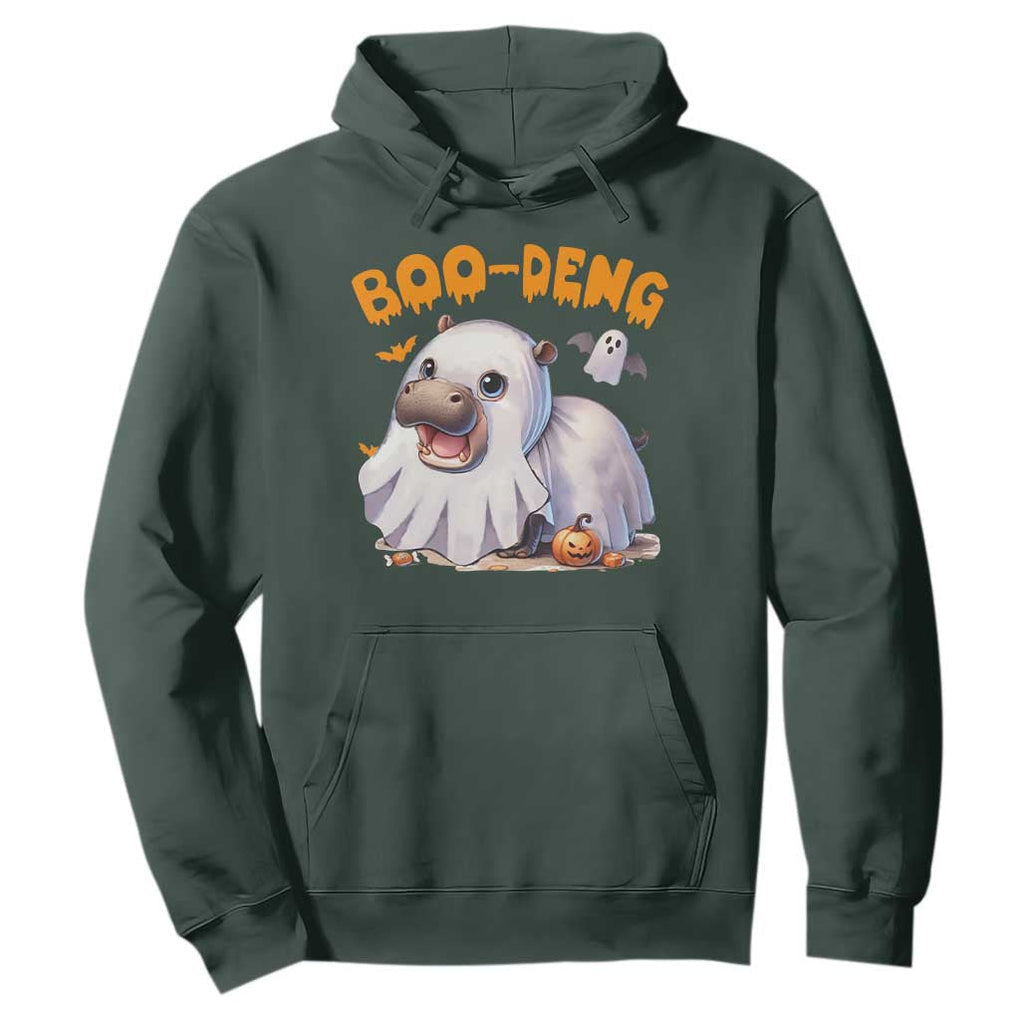 Funny Moo Deng Hoodie Boo Deng Cute Hippo Zoo Meme Baby Pygmy Halloween TS11 Dark Forest Green Print Your Wear