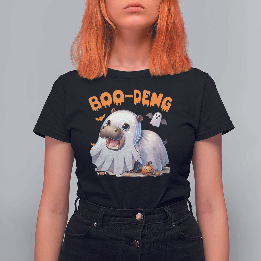Funny Moo Deng T Shirt For Women Boo Deng Cute Hippo Zoo Meme Baby Pygmy Halloween TS11 Black Print Your Wear