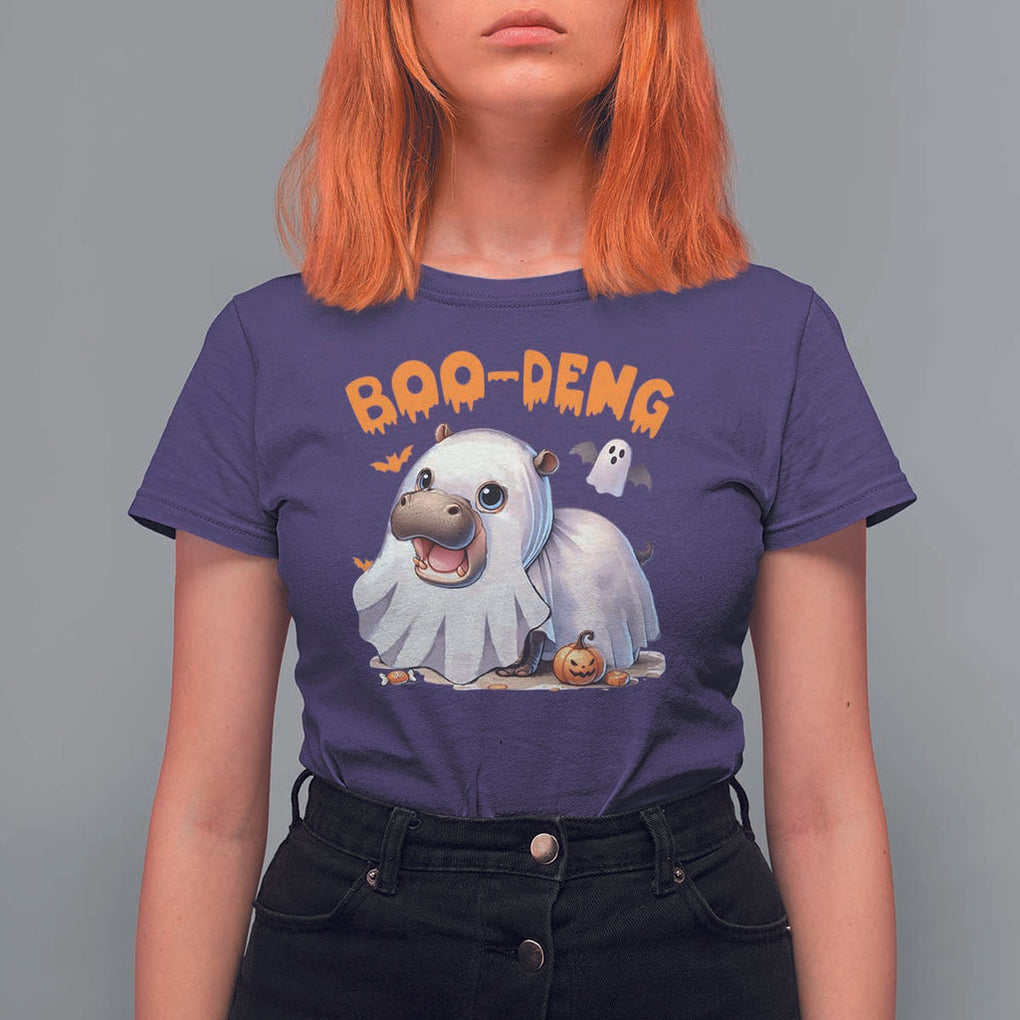 Funny Moo Deng T Shirt For Women Boo Deng Cute Hippo Zoo Meme Baby Pygmy Halloween TS11 Purple Print Your Wear
