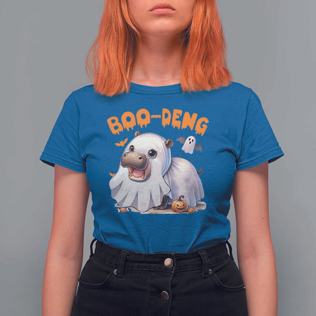 Funny Moo Deng T Shirt For Women Boo Deng Cute Hippo Zoo Meme Baby Pygmy Halloween TS11 Royal Blue Print Your Wear