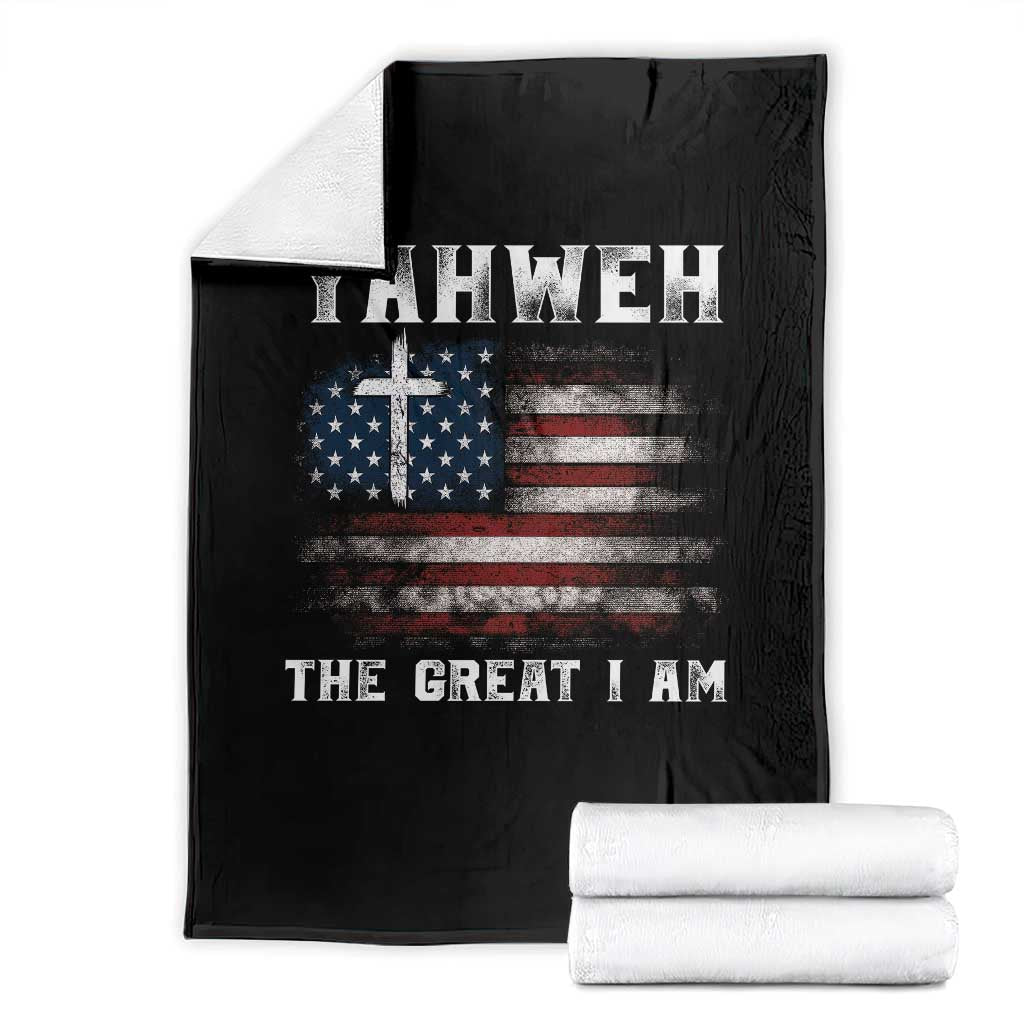 Yahweh The Great I Am Christian Faith Throw Blanket Vintage American Flag TS11 Black Print Your Wear