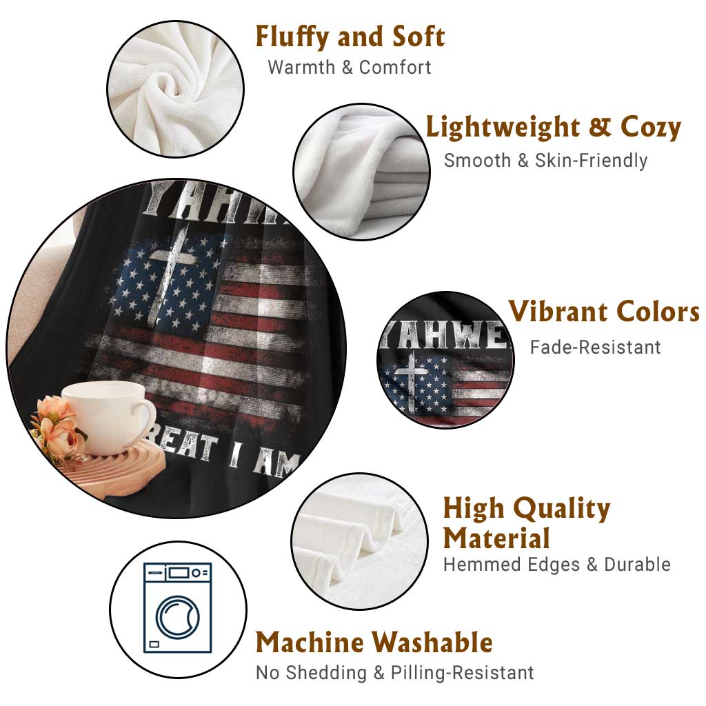 Yahweh The Great I Am Christian Faith Throw Blanket Vintage American Flag TS11 Print Your Wear