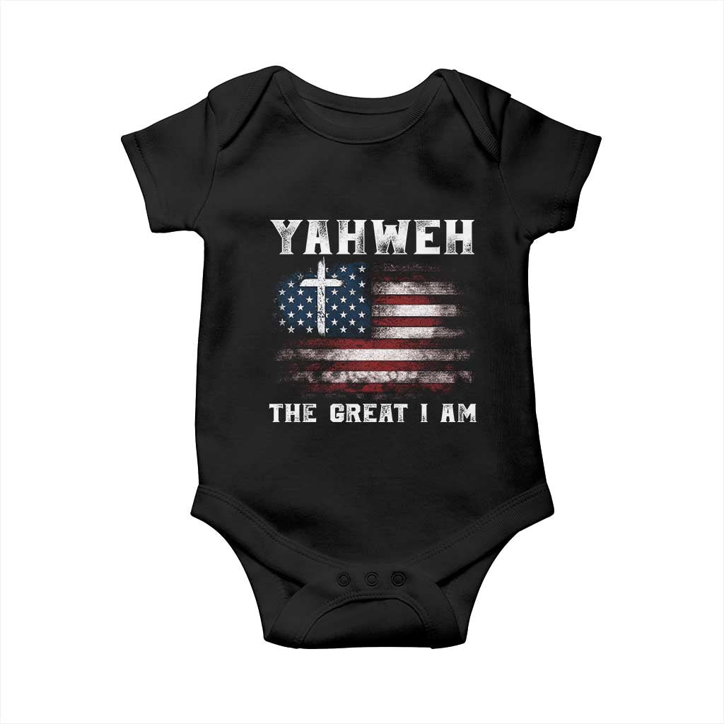 Yahweh The Great I Am Christian Faith Baby Onesie Vintage American Flag TS11 Black Print Your Wear