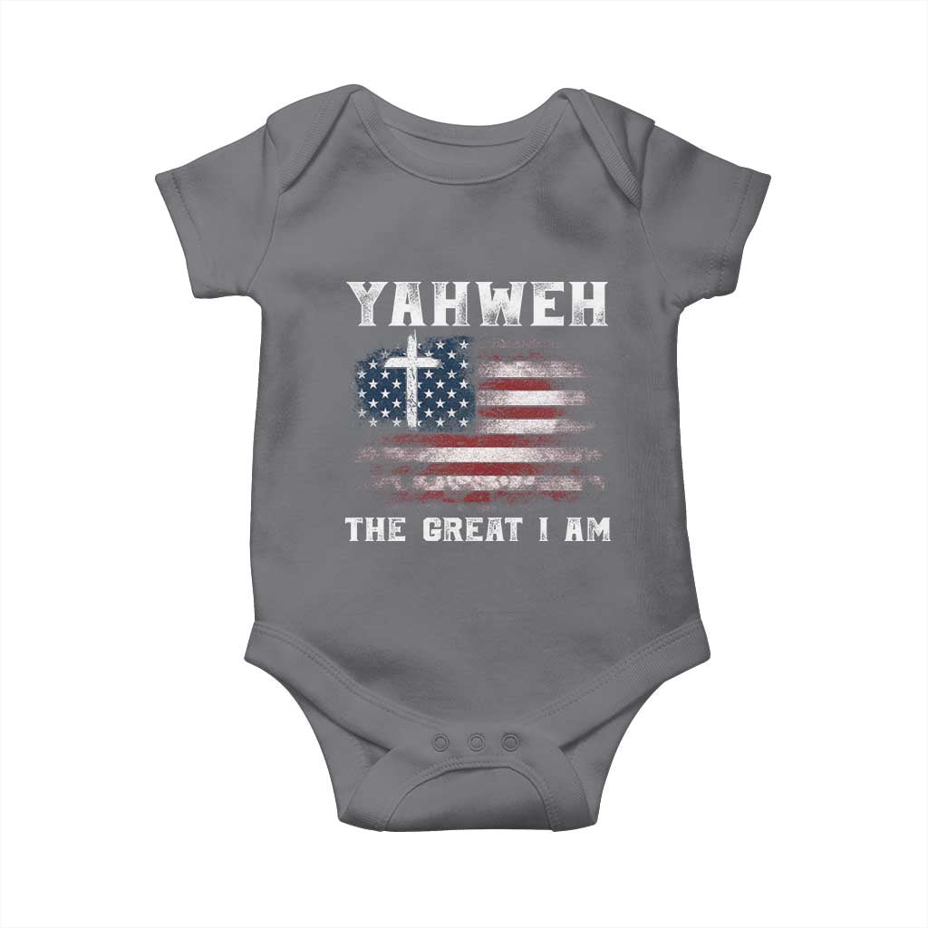 Yahweh The Great I Am Christian Faith Baby Onesie Vintage American Flag TS11 Charcoal Print Your Wear