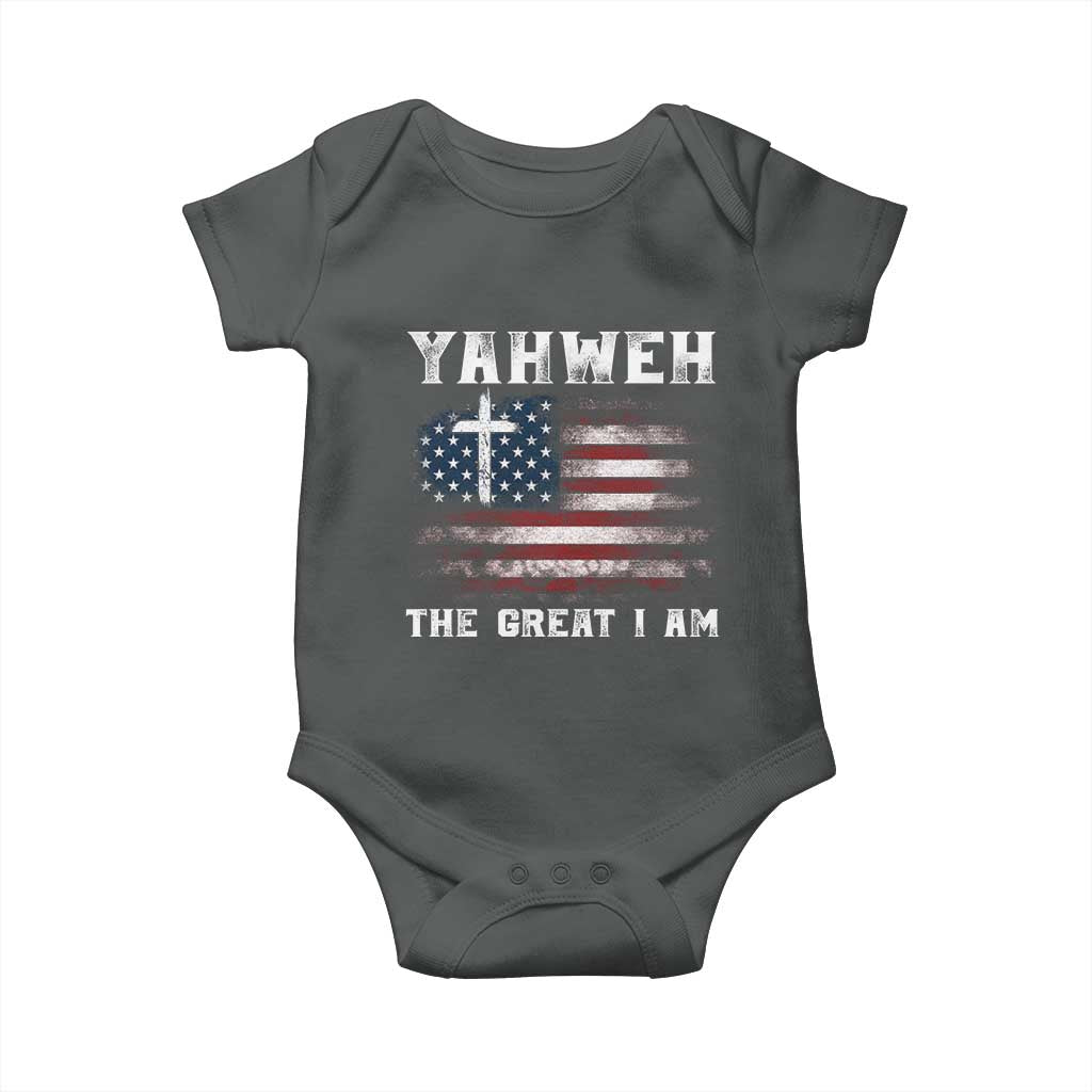 Yahweh The Great I Am Christian Faith Baby Onesie Vintage American Flag TS11 Dark Heather Print Your Wear