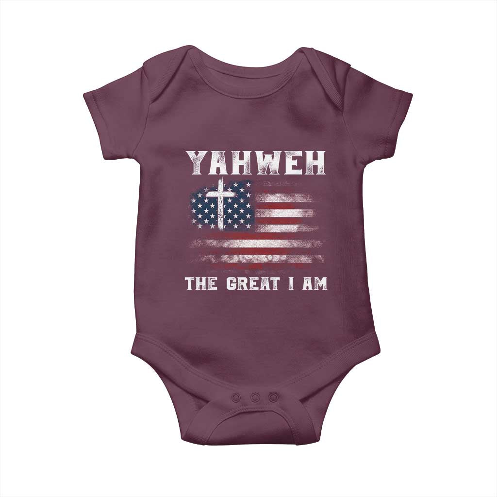 Yahweh The Great I Am Christian Faith Baby Onesie Vintage American Flag TS11 Maroon Print Your Wear