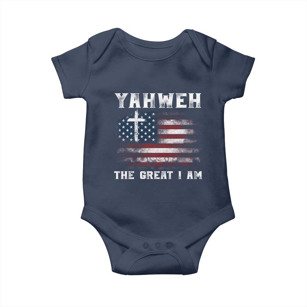 Yahweh The Great I Am Christian Faith Baby Onesie Vintage American Flag TS11 Navy Print Your Wear