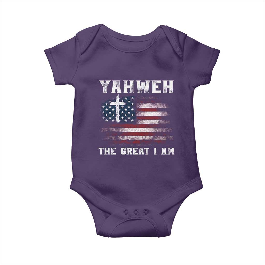 Yahweh The Great I Am Christian Faith Baby Onesie Vintage American Flag TS11 Purple Print Your Wear