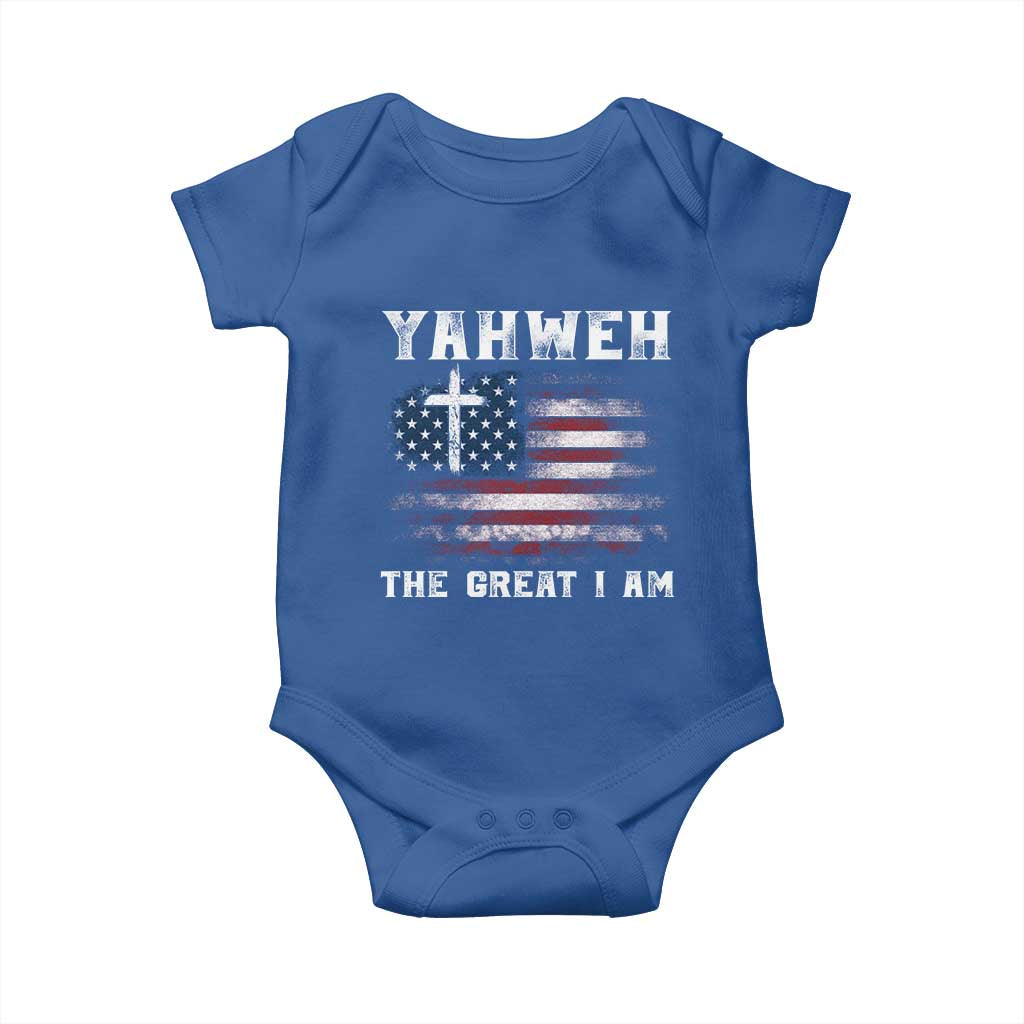Yahweh The Great I Am Christian Faith Baby Onesie Vintage American Flag TS11 Royal Blue Print Your Wear