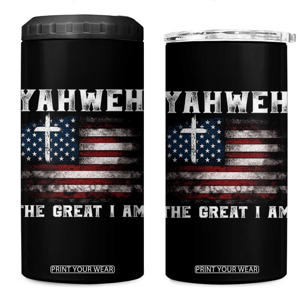 Yahweh The Great I Am Christian Faith 4 in 1 Can Cooler Tumbler Vintage American Flag TS11 One Size: 16 oz Black Print Your Wear
