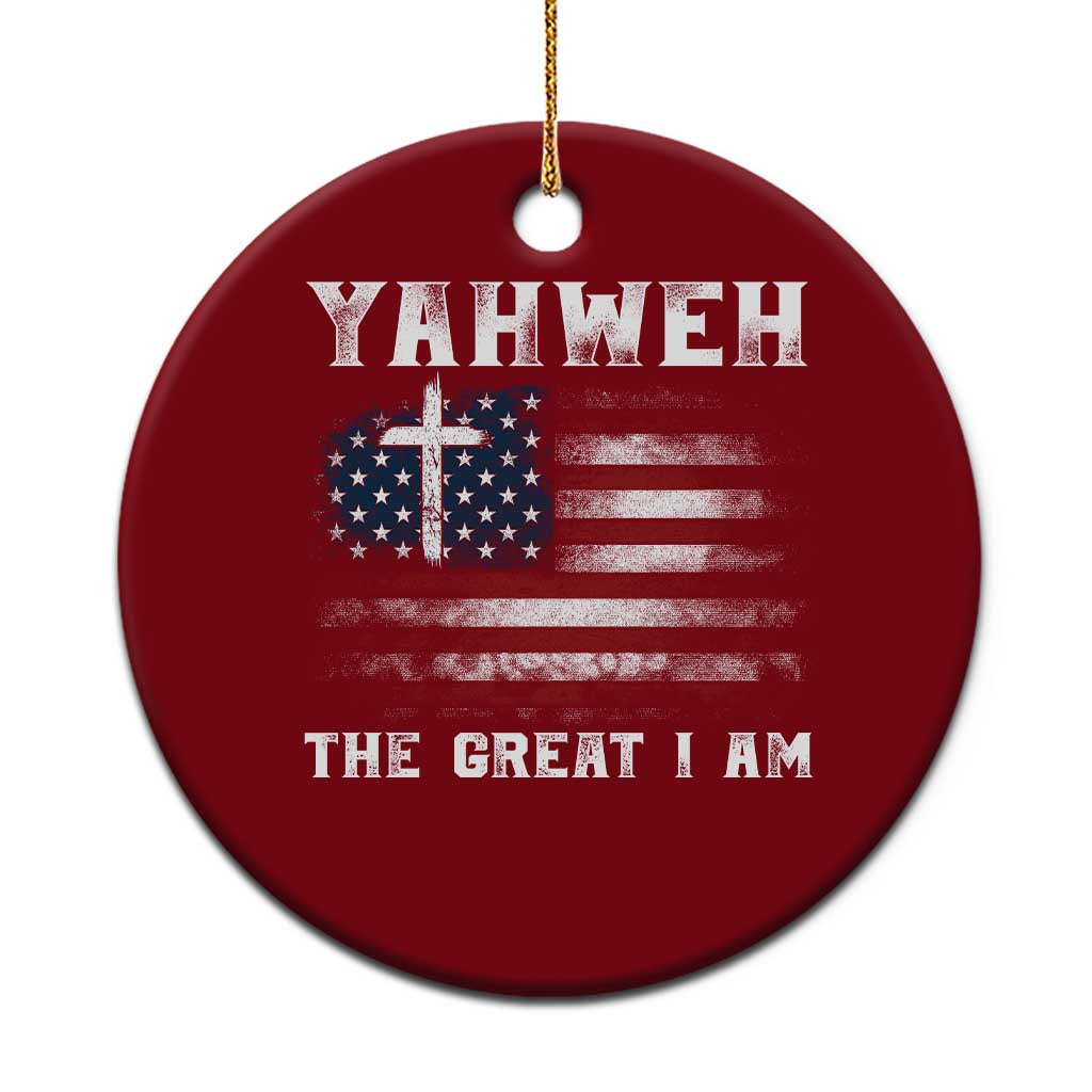 Yahweh The Great I Am Christian Faith Ceramic Ornament Vintage American Flag TS11 1pc Red Print Your Wear