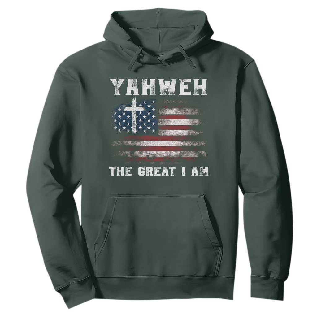 Yahweh The Great I Am Christian Faith Hoodie Vintage American Flag TS11 Dark Forest Green Print Your Wear