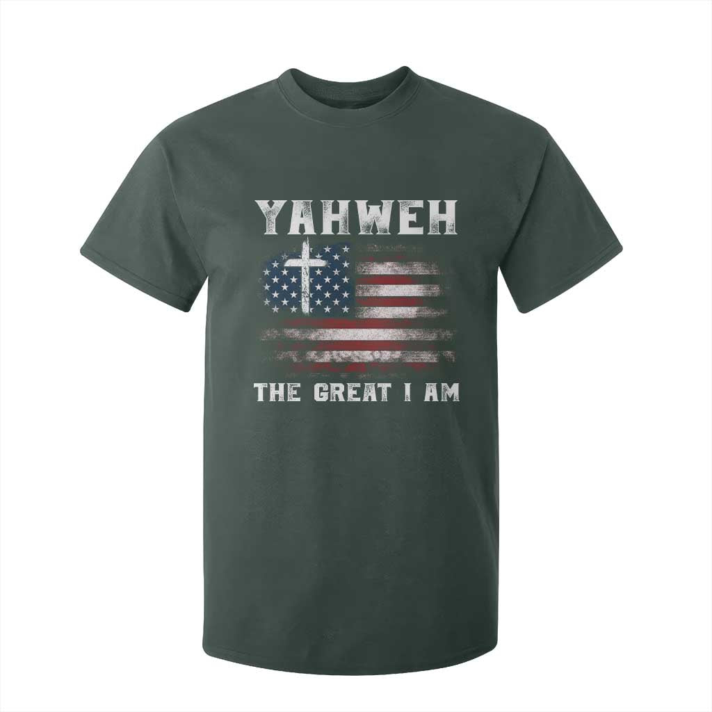 Yahweh The Great I Am Christian Faith T Shirt For Kid Vintage American Flag TS11 Dark Forest Green Print Your Wear