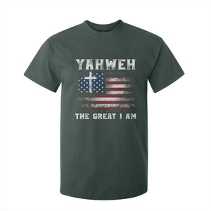 Yahweh The Great I Am Christian Faith T Shirt For Kid Vintage American Flag TS11 Dark Forest Green Print Your Wear