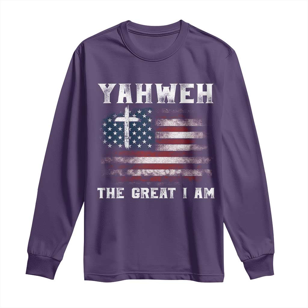 Yahweh The Great I Am Christian Faith Long Sleeve Shirt Vintage American Flag TS11 Purple Print Your Wear