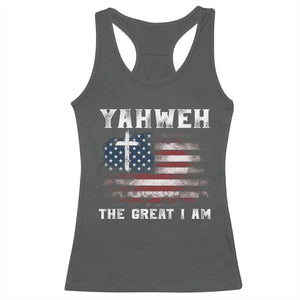 Yahweh The Great I Am Christian Faith Racerback Tank Top Vintage American Flag TS11 Dark Heather Print Your Wear