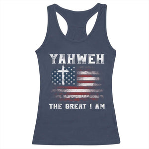 Yahweh The Great I Am Christian Faith Racerback Tank Top Vintage American Flag TS11 Navy Print Your Wear