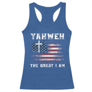 Yahweh The Great I Am Christian Faith Racerback Tank Top Vintage American Flag TS11 Royal Blue Print Your Wear