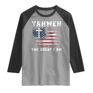 Yahweh The Great I Am Christian Faith Raglan Shirt Vintage American Flag TS11 Sport Gray Black Print Your Wear