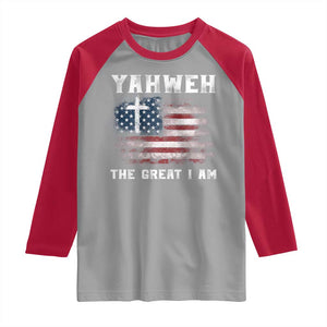 Yahweh The Great I Am Christian Faith Raglan Shirt Vintage American Flag TS11 Sport Gray Red Print Your Wear