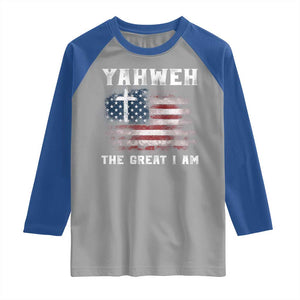 Yahweh The Great I Am Christian Faith Raglan Shirt Vintage American Flag TS11 Sport Gray Royal Print Your Wear