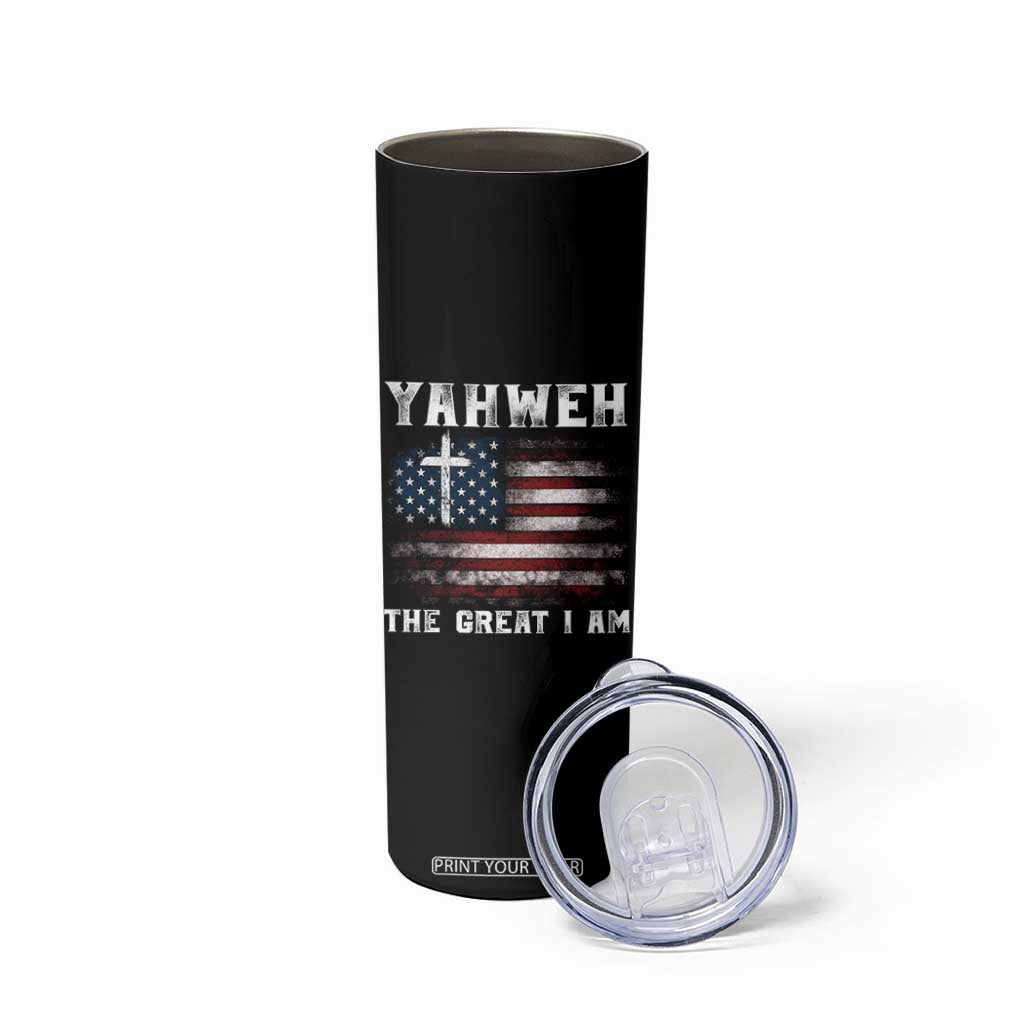 Yahweh The Great I Am Christian Faith Skinny Tumbler Vintage American Flag TS11 Print Your Wear