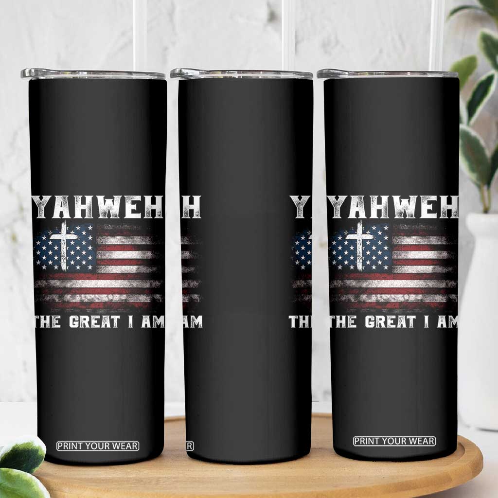 Yahweh The Great I Am Christian Faith Skinny Tumbler Vintage American Flag TS11 Print Your Wear