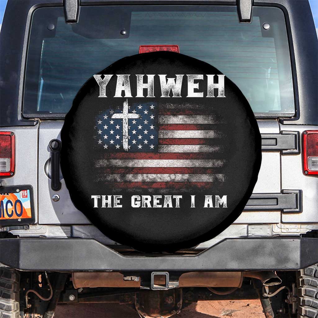 Yahweh The Great I Am Christian Faith Spare Tire Cover Vintage American Flag TS11 No hole Black Print Your Wear