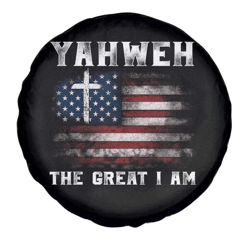Yahweh The Great I Am Christian Faith Spare Tire Cover Vintage American Flag TS11 Print Your Wear