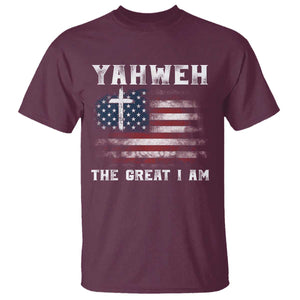 Yahweh The Great I Am T Shirt - Christian Faith Vintage American Flag Inspirational Tee TS11 Maroon Print Your Wear