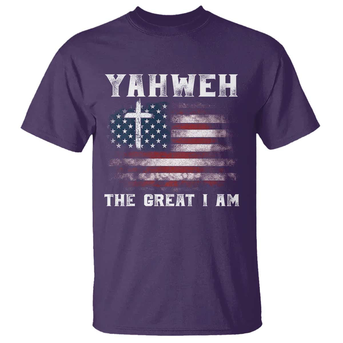 Yahweh The Great I Am T Shirt - Christian Faith Vintage American Flag Inspirational Tee TS11 Purple Print Your Wear