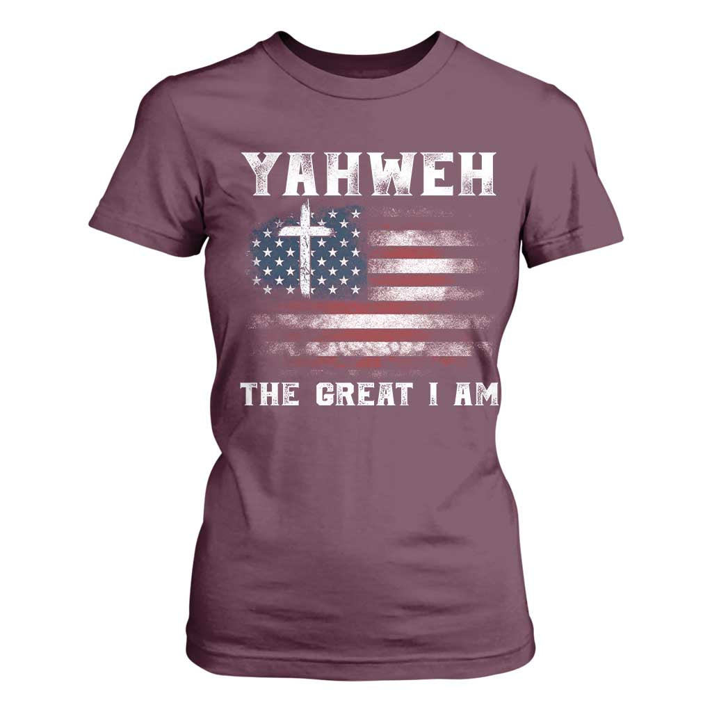 Yahweh The Great I Am Christian Faith T Shirt For Women Vintage American Flag TS11 Maroon Print Your Wear