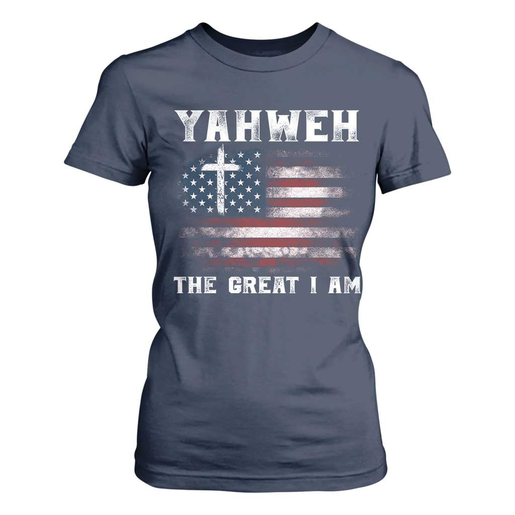 Yahweh The Great I Am Christian Faith T Shirt For Women Vintage American Flag TS11 Navy Print Your Wear