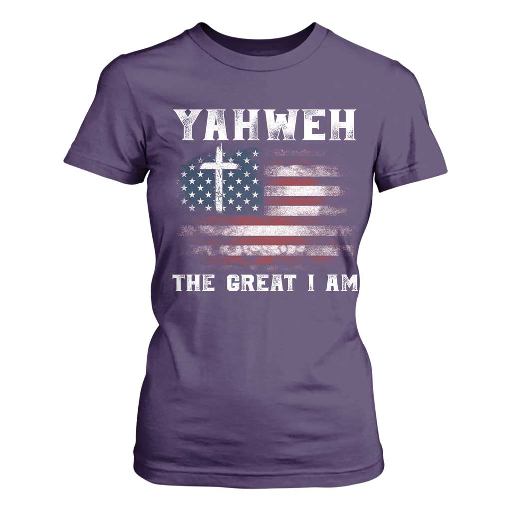 Yahweh The Great I Am Christian Faith T Shirt For Women Vintage American Flag TS11 Purple Print Your Wear