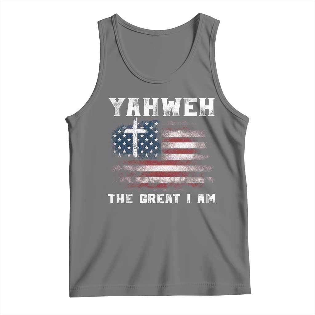 Yahweh The Great I Am Christian Faith Tank Top Vintage American Flag TS11 Black Heather Print Your Wear