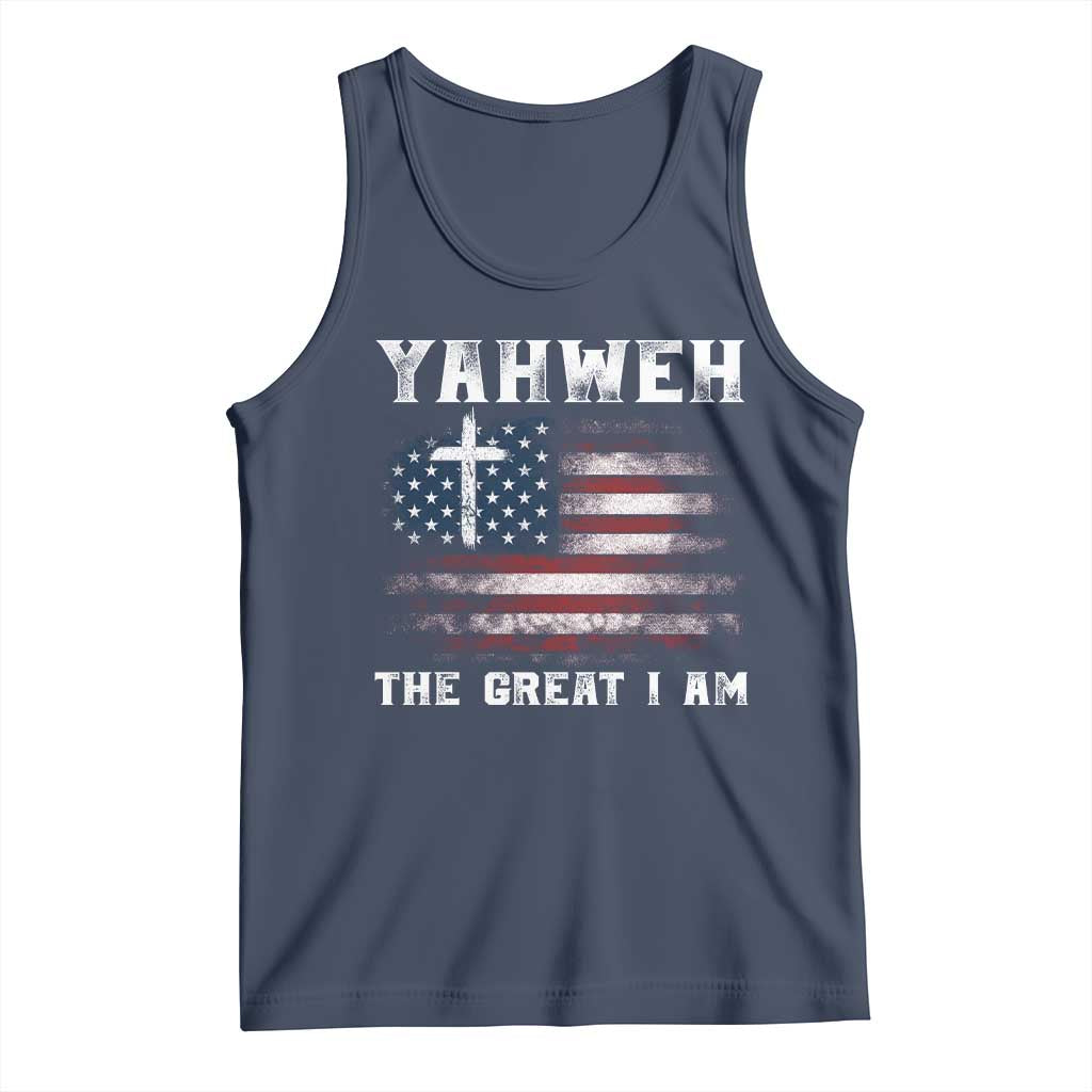 Yahweh The Great I Am Christian Faith Tank Top Vintage American Flag TS11 Navy Print Your Wear