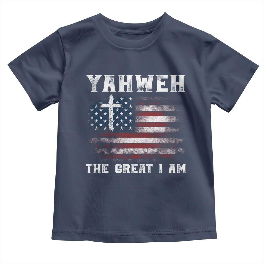 Yahweh The Great I Am Christian Faith Toddler T Shirt Vintage American Flag TS11 Navy Print Your Wear