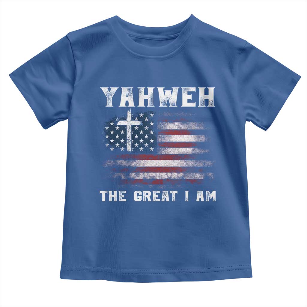Yahweh The Great I Am Christian Faith Toddler T Shirt Vintage American Flag TS11 Royal Blue Print Your Wear