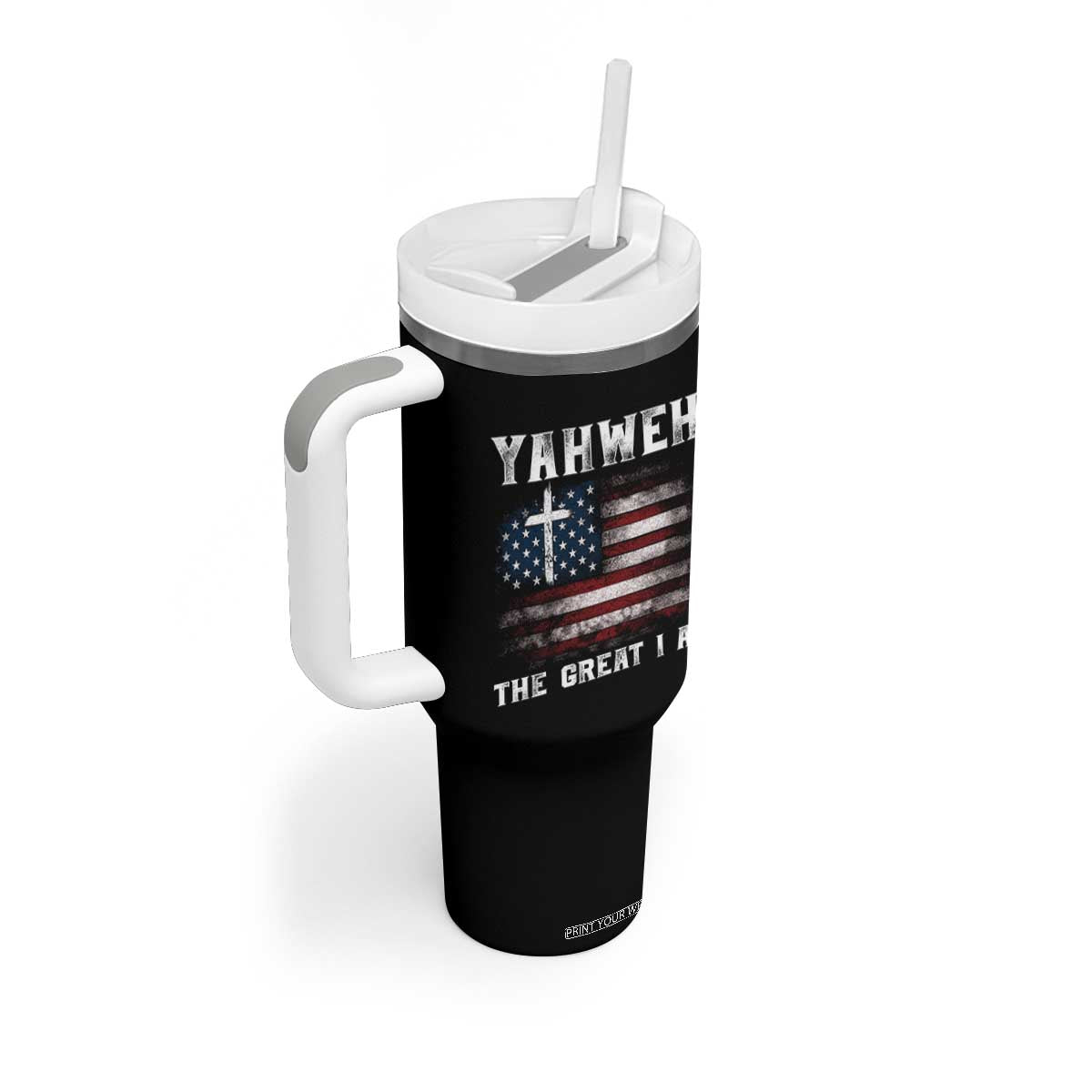 Yahweh The Great I Am Christian Faith Tumbler With Handle Vintage American Flag TS11 Print Your Wear