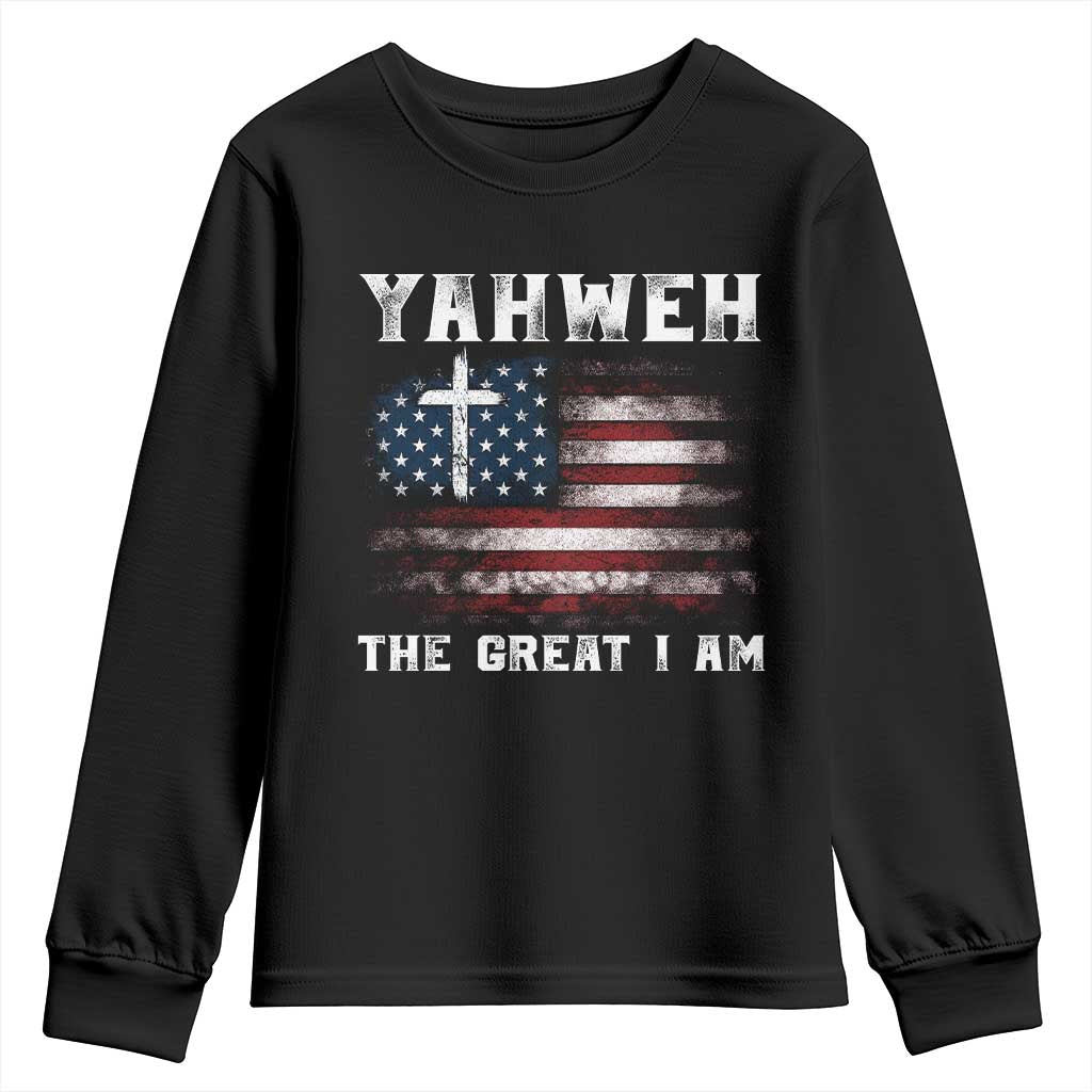 Yahweh The Great I Am Christian Faith Youth Sweatshirt Vintage American Flag TS11 Black Print Your Wear