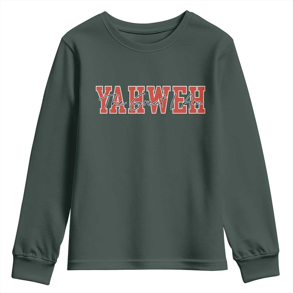 Yahweh The Great I Am Youth Sweatshirt Christian Religious Faith TS11 Dark Forest Green Print Your Wear