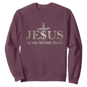 Jesus The Way The Truth The Life Sweatshirt Christian Cross Nails TS11 Maroon Print Your Wear