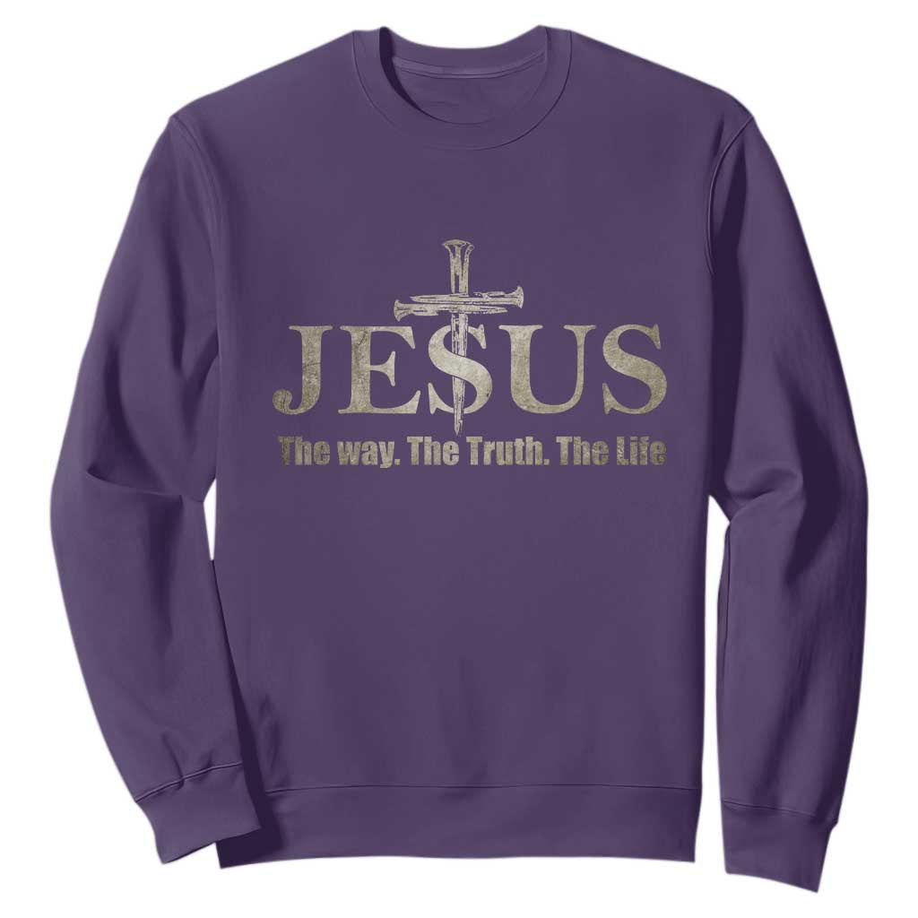 Jesus The Way The Truth The Life Sweatshirt Christian Cross Nails TS11 Purple Print Your Wear
