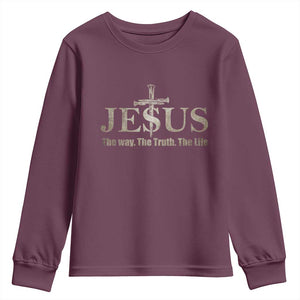 Jesus The Way The Truth The Life Youth Sweatshirt Christian Cross Nails TS11 Maroon Print Your Wear