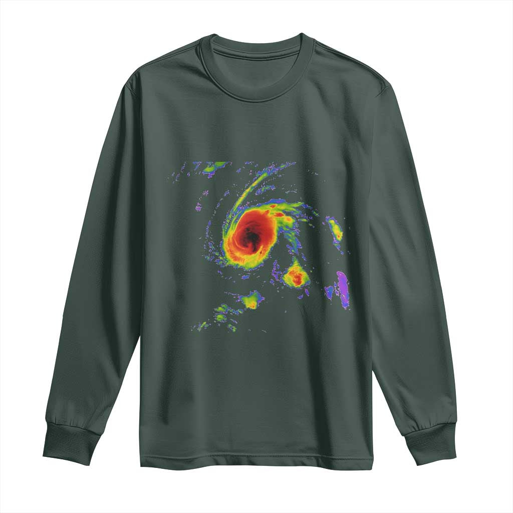 Hurricane Gabrielle 2025 Long Sleeve Shirt Meteorologist Weather Radar Storm Chasing TS11 Dark Forest Green Print Your Wear